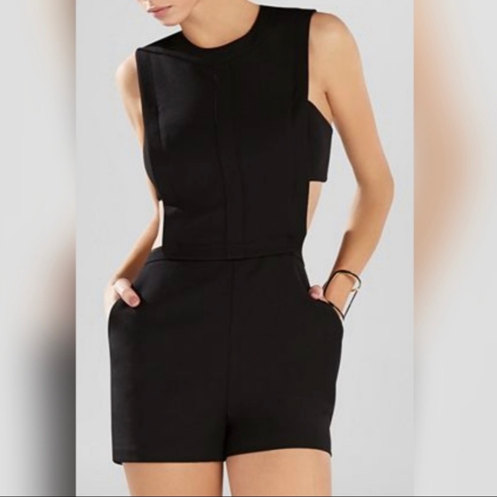 BCBGMAXAZRIA Black Leni Bib Romper Excellent Condition